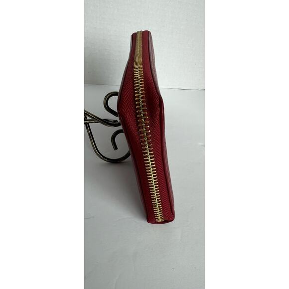 Kenneth Cole NY Dark Red Pebble Leather Zip Around Clutch Wallet Wristlet - Picture 3 of 12